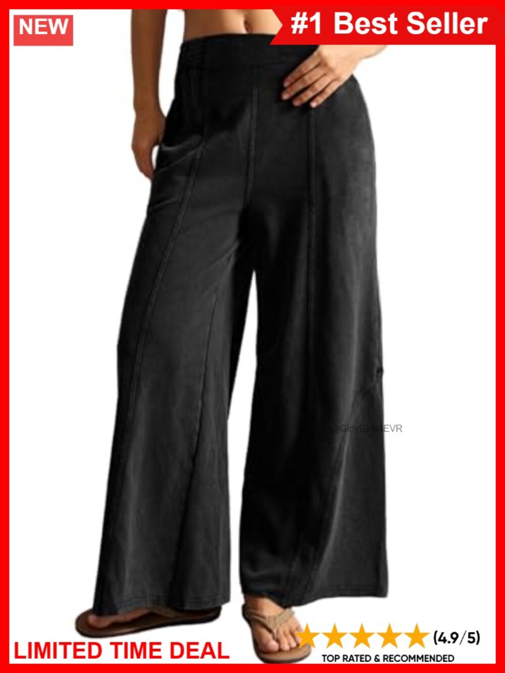 Women's Wide Leg Baggy Pants Casual Elastic Waist Cotton Knit Palazzo